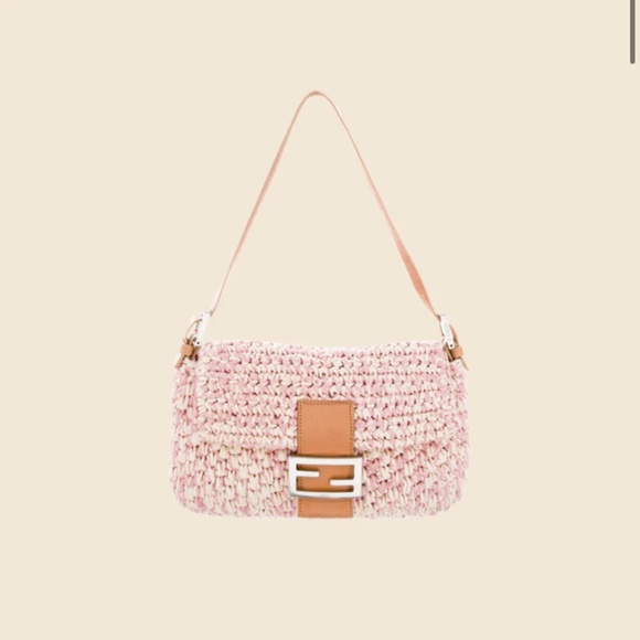 Fendi Handbags - Fendi 2000’s Pink & Caramel Raffia Knit Baguette Bag